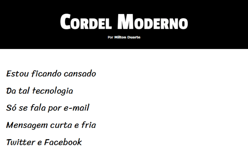 Cordel moderno de Milton Duarte com fundo paralax