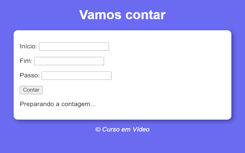 Contador automatico, indique o valor inical, final e o espaço entre os números