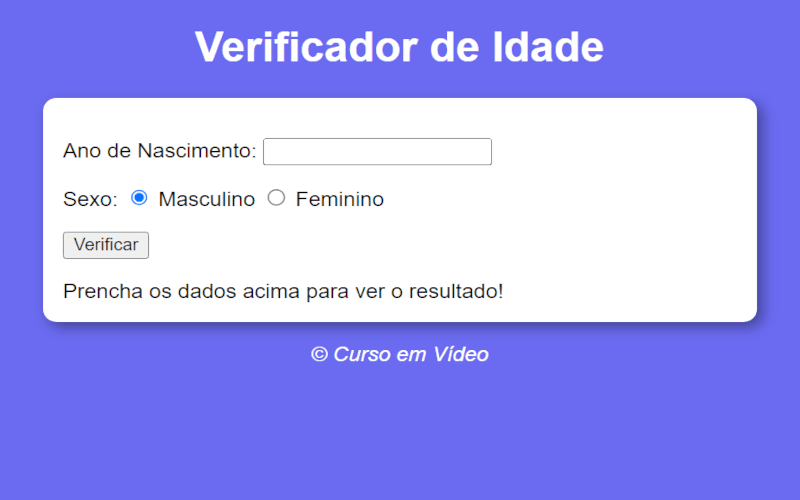 Verificador de idade indicando se você é jovem ou velho